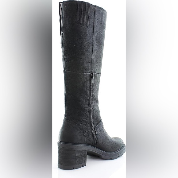 Lucky Brand Scoty Black Leather Moto Double Zip Lug Sole Boots Sz 5.5 BNWOB - Picture 6 of 10